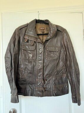 Danier Brown Genuine Leather Utility Jacket Size Large